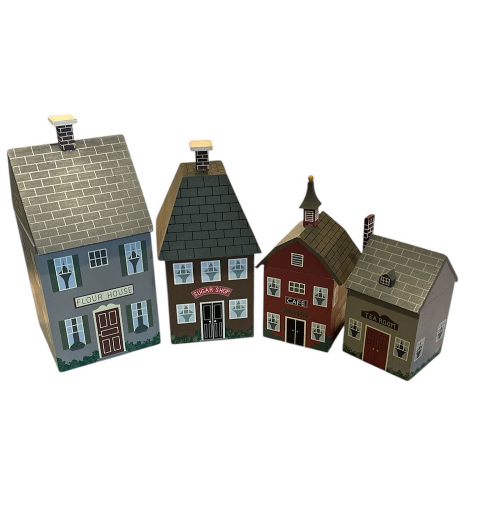Wood House Country Cottage Canister Set w Inserts Farmhouse Old World Village